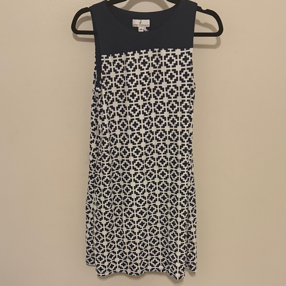Jude Connally Navy and Cream Patterned Dress